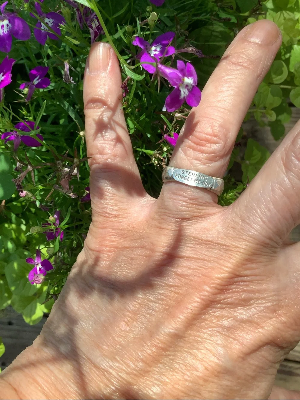 Sterling Forget-Me-Not Engraved Silver Ring , size 6